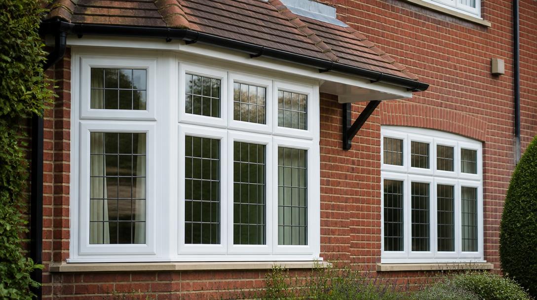 White casement windows on a red brick Buckinghamshire home