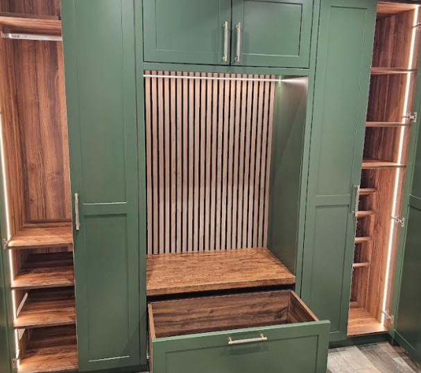 Green Wardrobes with Slatted Bench
